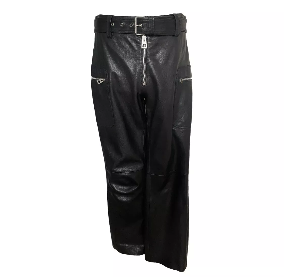 Pantalon cuir noir CHRISTIAN DIOR détail zippé FR36/38, UK8/10, US4/6