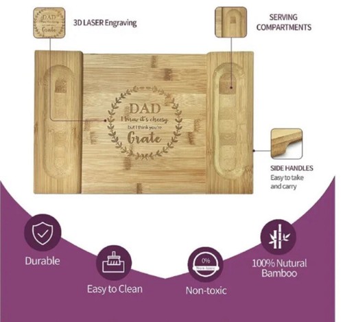 NEW Charcuterie Bamboo Cheese Board DAD Fun Present Non-toxic 16x10 Father’s Day - Picture 4 of 5