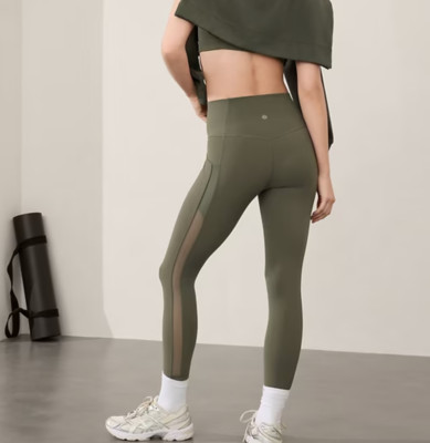 Athleta S Small Salutation Stash High Rise Mesh 7/8 Tights Moss NEW! #468762