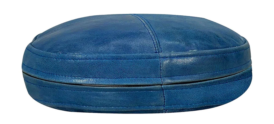 Funda de cojín de cuero redonda de piel de cordero genuina decorativa decoración del hogar azul Foto 2 de 4