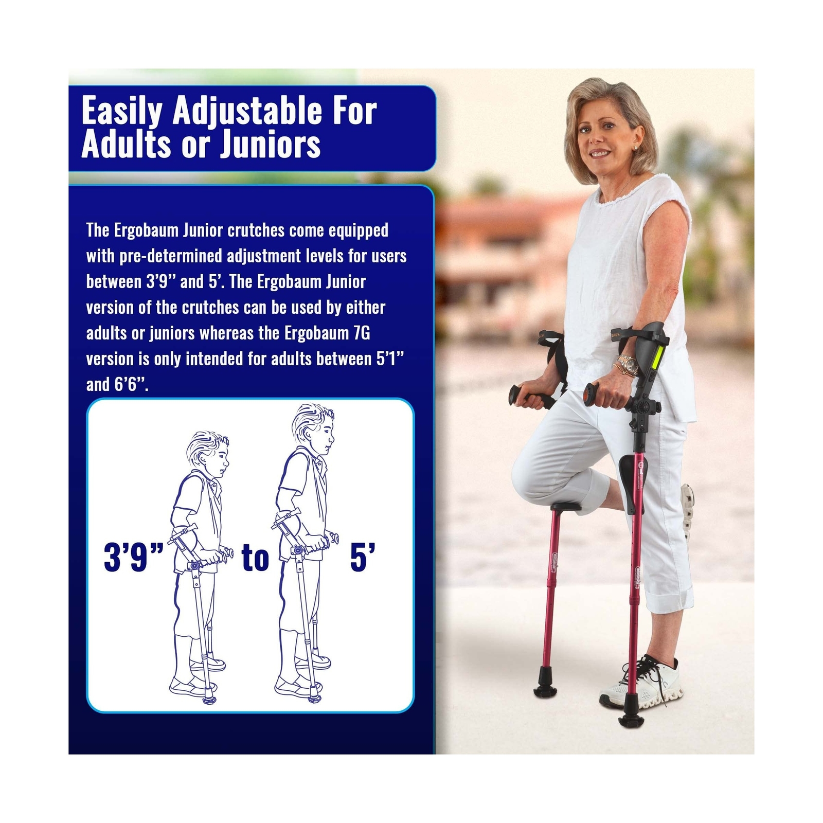 Ergobaum Jr. Forearm Crutches with Shock Absorbers for Users 3'9'' to 5