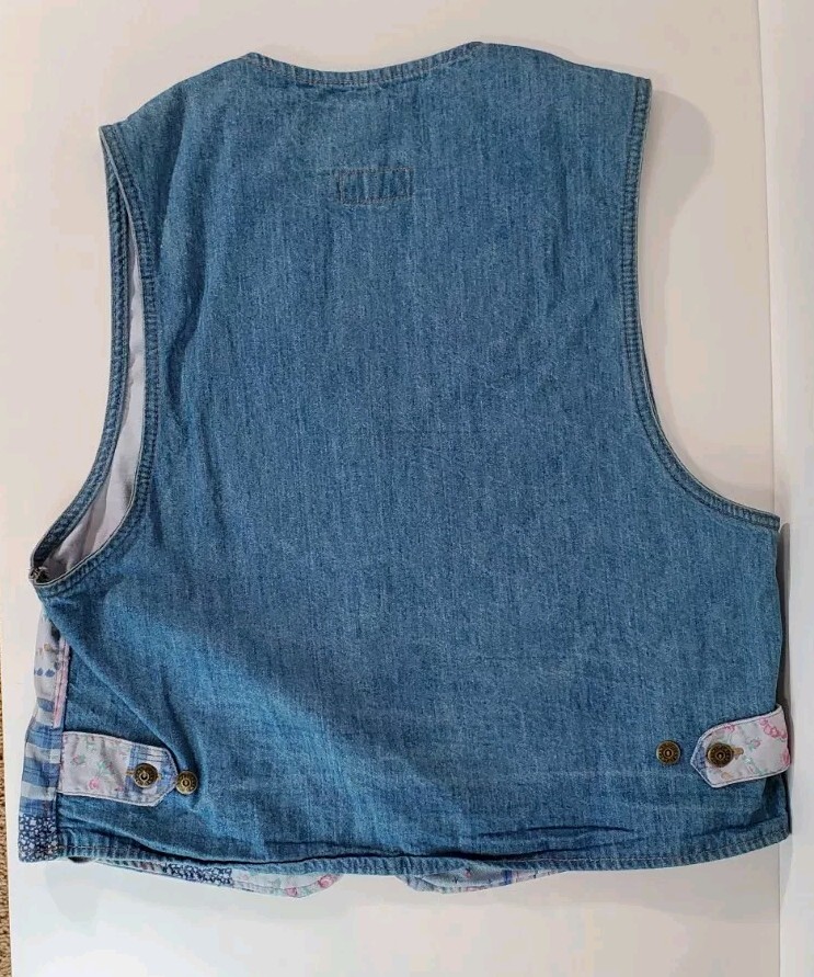 Vintage Denim Vest Patchwork Button Front Granny … - image 3
