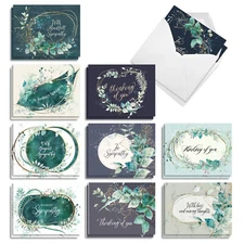 20 Assorted Sympathy Cards Set 4x5.12" w/Envelope(10 Designs) Greenery Grieving