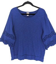 Chico's size 3 US XL royal purple/blue 3/4 crochet sleeve slub knit shirt