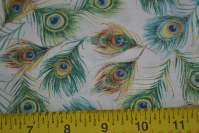 By 1/2 Yd, Royal Peacocks on Cream Quilt Cotton, Hoffman/Punch Studio, B534