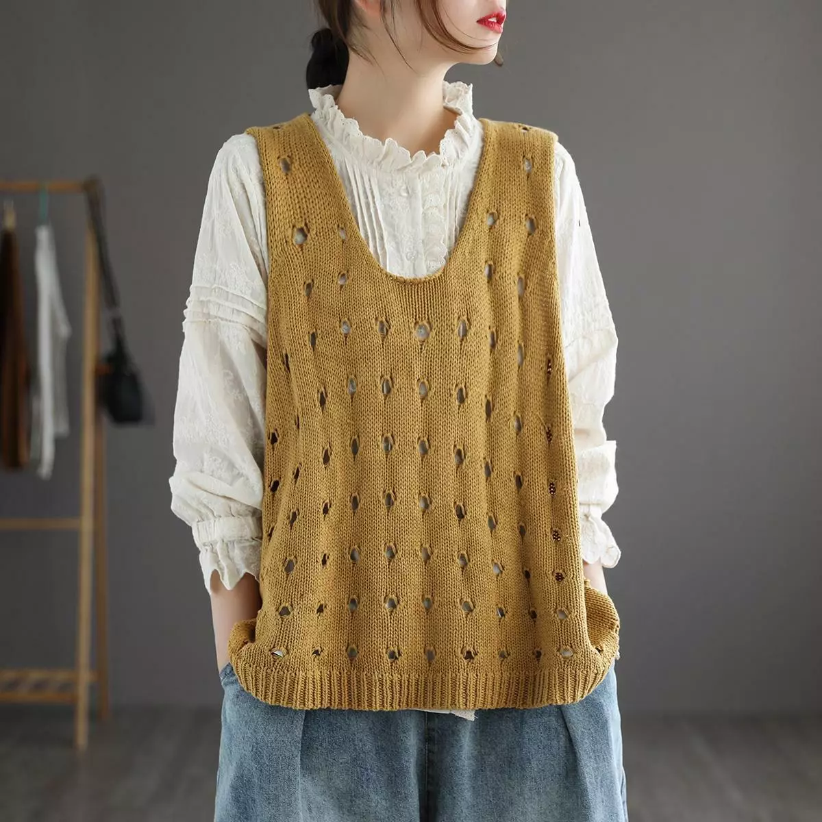 Womens knitted sleeveless jumper cheap
