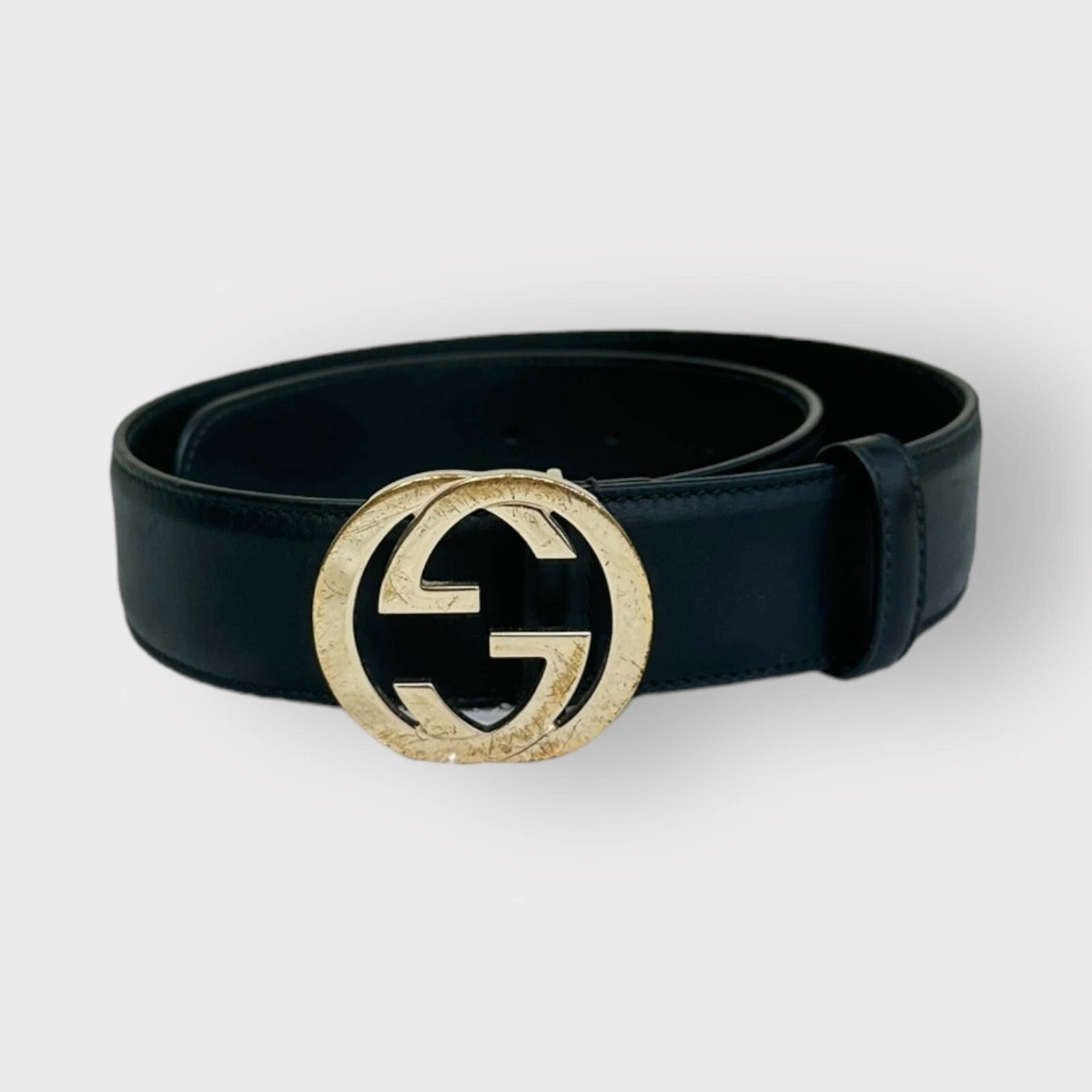Boucle G G Ceinture Gucci authentique cuir noir taille 70/28