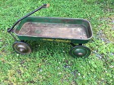 Large Vintage 1950  s Atomic Speedster Green Yellow Wagon Metal USA Complete 