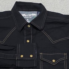 Wrangler Premium Western Shirt Mens Medium Black Pearl Snap Button Cowboy Rodeo
