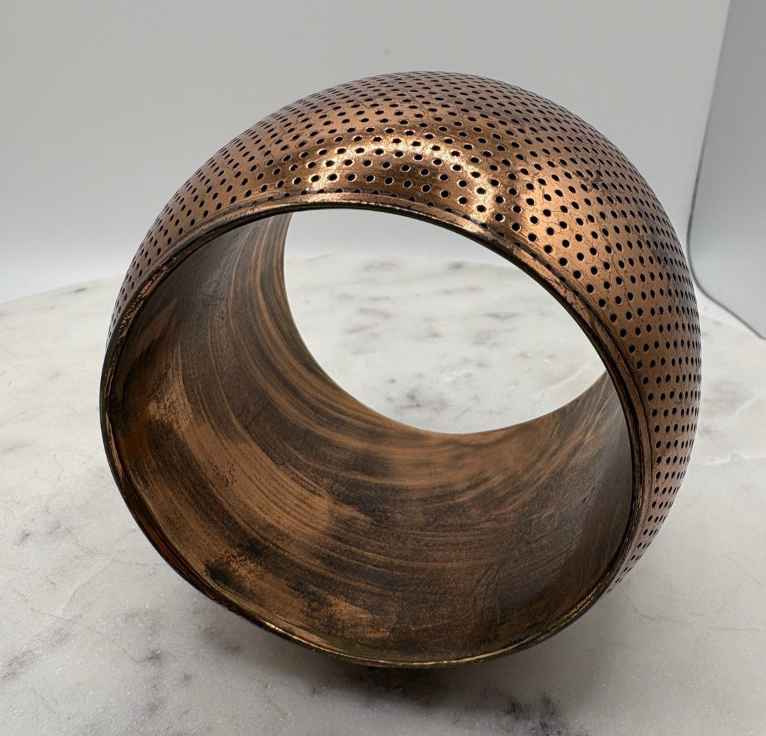 Textured Grid Solid Copper Wide Bangle Chunky Bra… - image 2