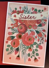 ** MERRY CHRISTMAS TO SISTER GREETING CARD **   ATTRACTIVE/WITH LOVE/FLOWERS