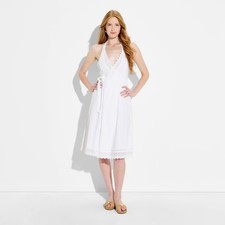 Women Eyelet Midi Wrap Dress - Wild Fable White M