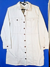 Frye White Denim Shirt Dress Womens Large Long Sleeve Button Front Mini Tunic L