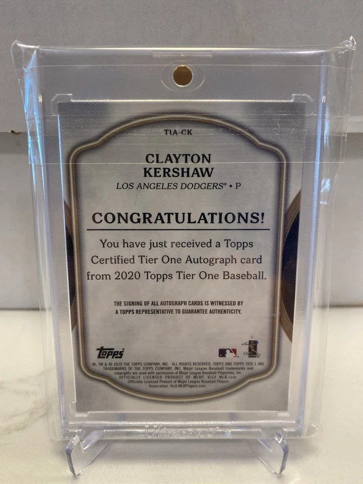 2020 Topps Tier 1 Autographs Clayton Kershaw #T1A-CK Gold /10 - Image 2 of 2