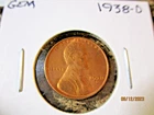 1938-D LINCOLN CENT GEM BU RED SUPER COIN FROM ORIGINAL ROLL   06
