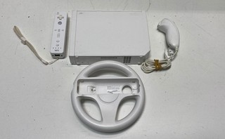 Nintendo Wii RVL 001 Console Remote Nunchuk Wheel White Lot For Parts