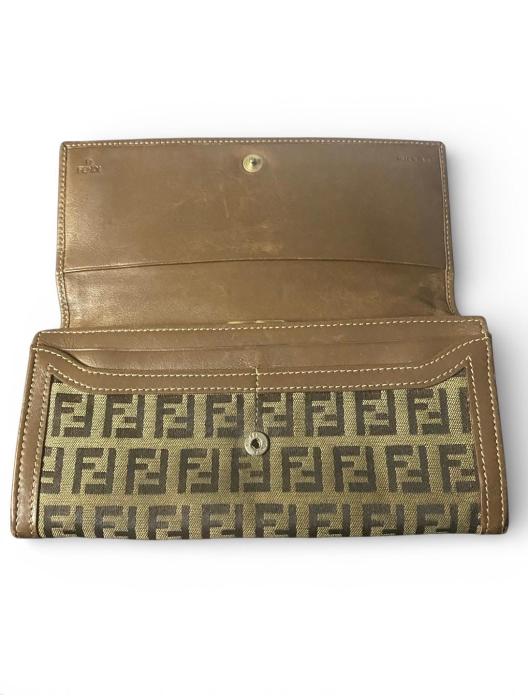 VINTAGE - FENDI Monogram Wallet - Canvas & Leather Brown With Kisslock thumbnail 7