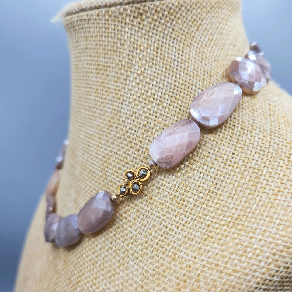 Collar de relleno de oro de 14 k con cuentas facetadas de mica piedra lunar mística 16" 36,2 g Foto 4 de 4