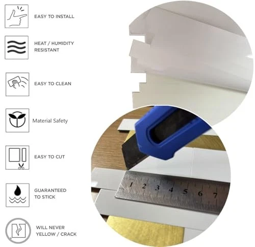 -Hoja Pelar y Pegar Azulejo Salpicadero, PVC Mezcla Metal 10 Blanco + Dorado Esmerilado Foto 4 de 4