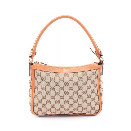 GUCCI GG Canvas Handbag Brown Leather Used