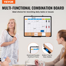 VEVOR 24"x 18" Monthly Calendar Whiteboard  Cork Board Combo with Aluminum Fram