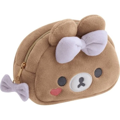 Chairoikoguma Plush Pouch Mirror Face Die-cut Brown Makeup Rilakkuma San-X Japan
