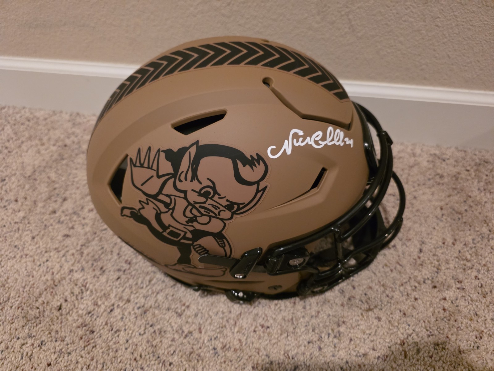 Nick Chubb Autographed Signed Cleveland Browns Browns 2.0 Sts Witth Brownie Speedflex Authentic Helmet BAS 