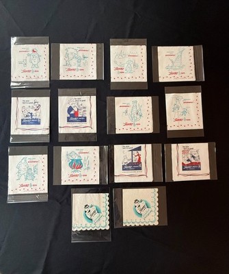 Set of 7 Designs Vintage 1957 Squirt Napkins Snow-Ball Whiskey Rare Advertising