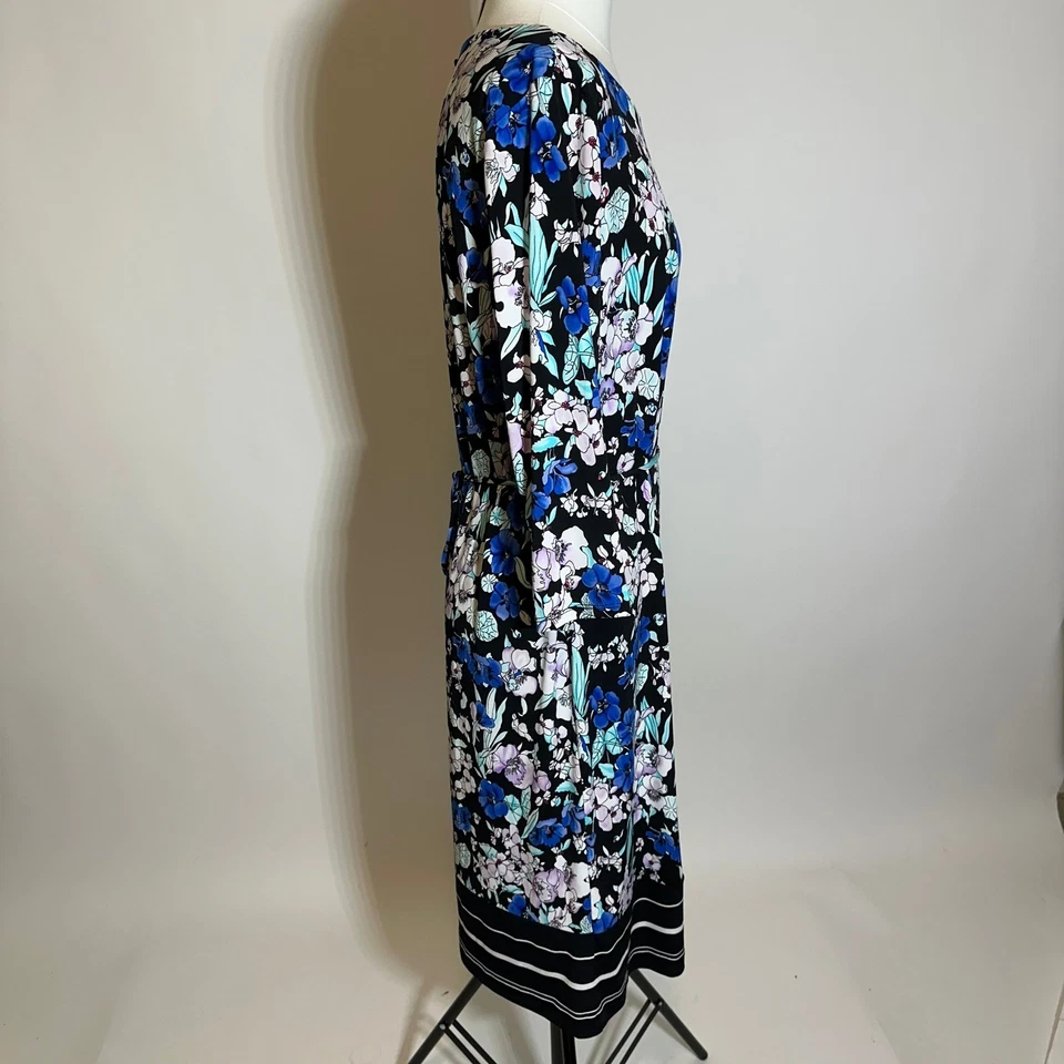 Liz Claiborne Multi Floral Print 3/4 Sleeve Keyhole Tie Belt Dress Womens Sz XL - Image 4 of 4