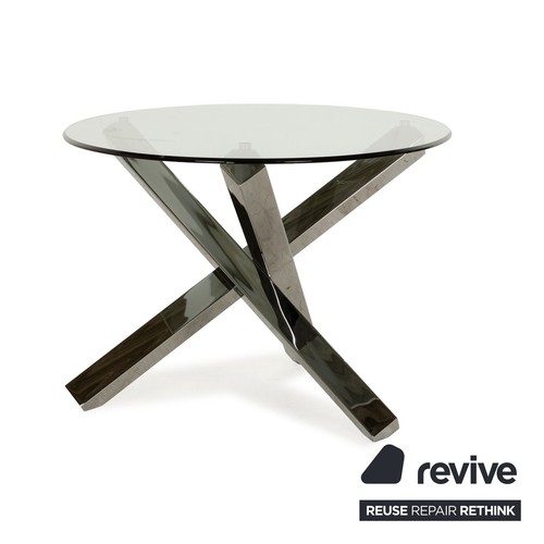 Sovet Italia Aikido Glas Dining Table Silver Chrome Round - Picture 6 of 6