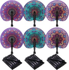 36 Purple Mandala Folding Hand Fans - 36 Pack, Round Handheld for Events Gifts