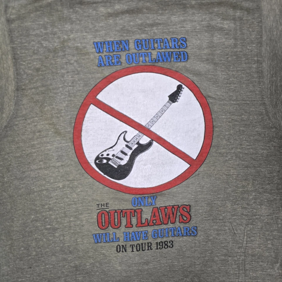 Vintage 1983 The Outlaws Tour Shirt Size L Why Waltz Rock & Roll Guitars Green - Image 4 of 4