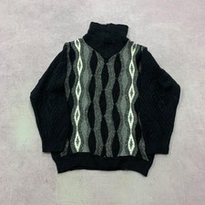 Vintage Knitted Jumper abstract patterned 1/4 zip chunky knit sweater Men's M