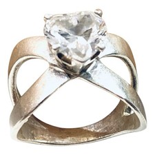 925 Sterling Silver Vintage Cubic Zirconia Love Heart Band Ring Sz 5
