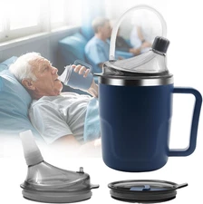 Adult Spill Proof Cup for Elderly, 3 in 1 Stainless Steel Sippy Cup with Straw a