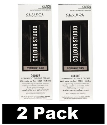 2 x CLAIROL PROFESSIONAL PERMANENT HAIR COLOUR STUDIO CREAM 2/0 MIDNIGHT NIGHT
