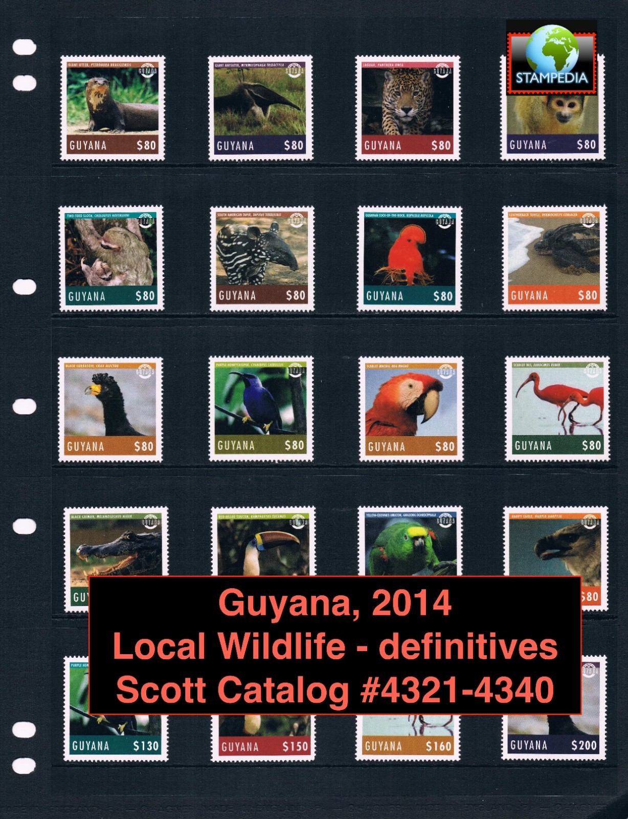 $19.20 Scott Value - 2014 GUYANA Wildlife definitives scarcer CV MNH NH UMM