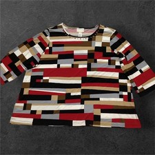 Alfred Dunner Women Geometric Print Studded Neckline 3/4 Sleeve Top Plus Size 2X