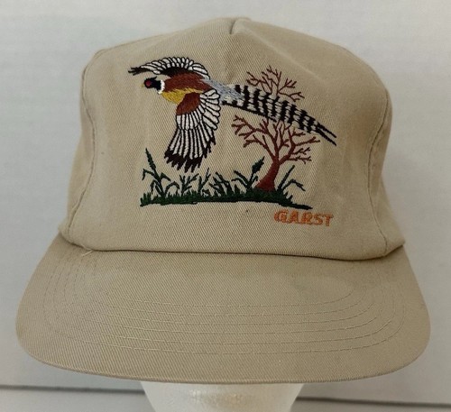 Vintage Garst Embroidered Pheasant Farming K-products Tan Snapback Hat Cap