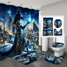 Egyptian Mythology Blue Background Print Bathroom Sets or Shower Curtain.