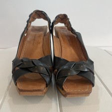 MODERN VINTAGE Women s Black Leather Wood Platform Sandals US 8 EU 38 1/2 Rare