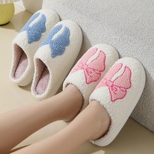 Cute Cartoon Cotton Slippers with Bow Knot Cozy Indoor House Shoes for Women