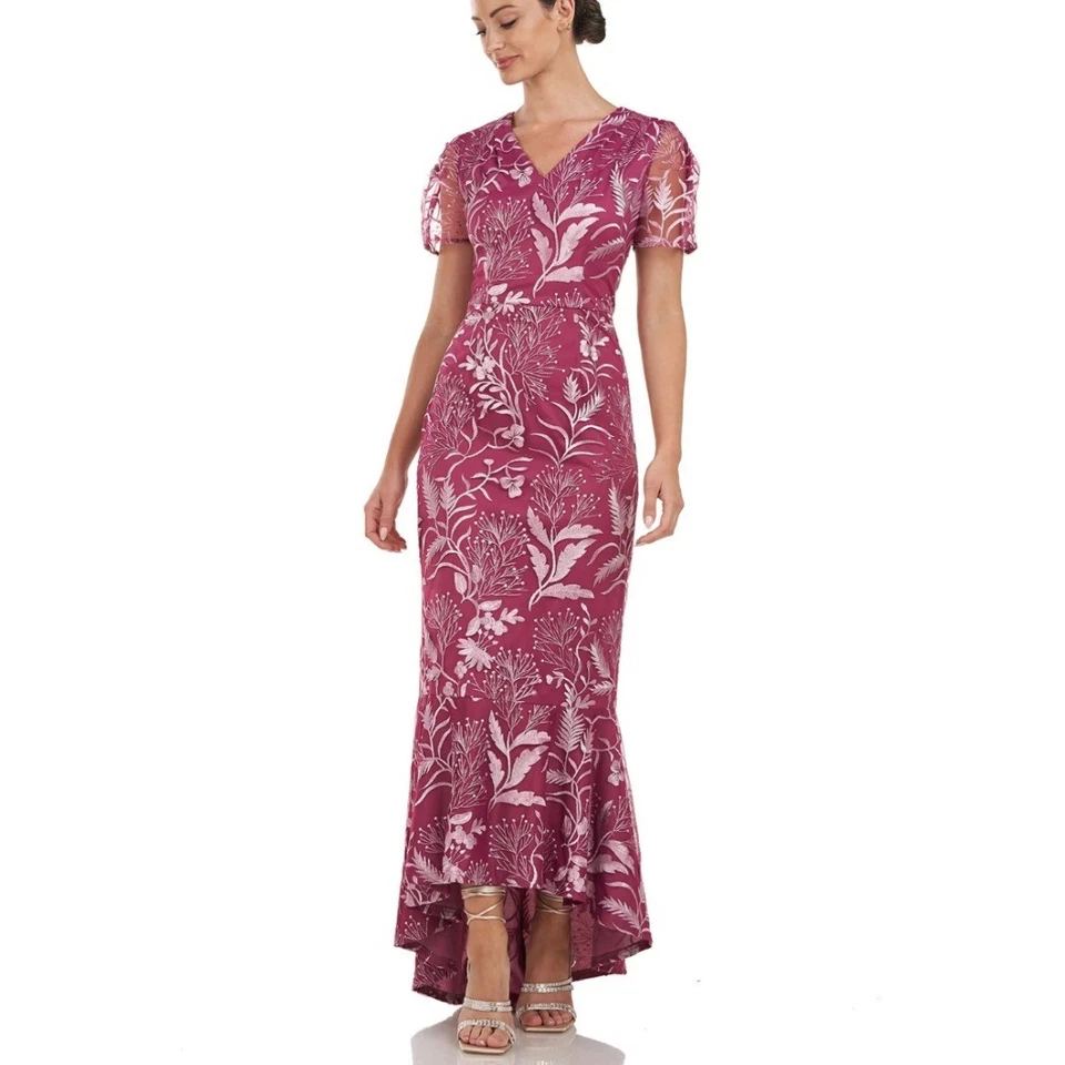 JS Collections KATIE GOWN MERMAID MAXI Dress 6 CERISE/MAUVE Embroidered HIGH-LO - Image 2 of 4