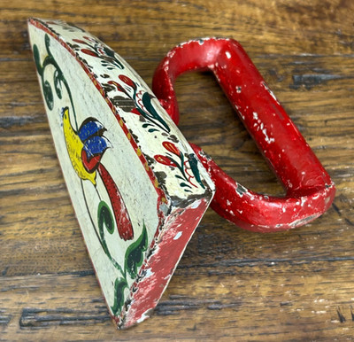 Vintage CAST IRON DOORSTOP ANVIL Hand Painted Bird Penn Dutch Primitive Folk Art