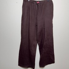 VTG y2k Women 100 Linen Pull On Pants Chocolate Brown XL Wide Leg Boho Coastal