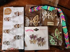 Vintage 90s Expressions Butterfly Hair Clips Moving Glitter Flowers Sparkle NOS