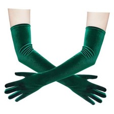 Lystaii Women Long Velvet Gloves for Women Elbow Length 1920s Opera Dark Green