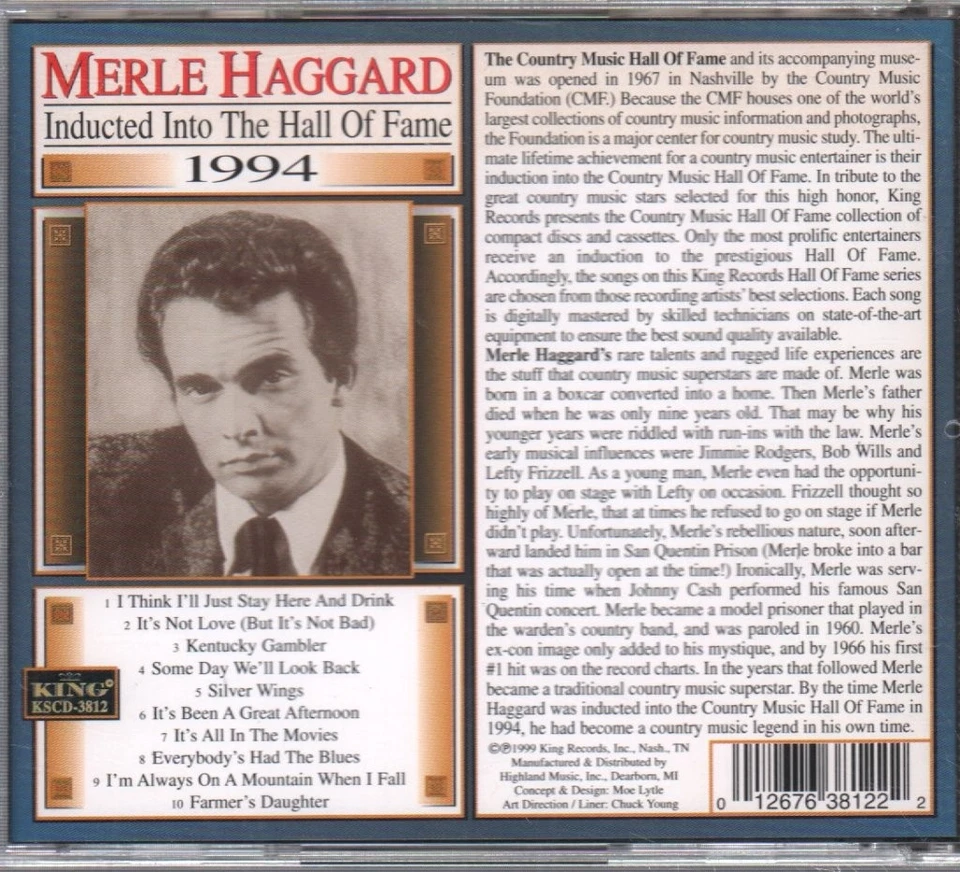Merle Haggard Hall Of Fame Eingeführt 1994 CD USA King 1999 KSCD3812 - Bild 2 von 2