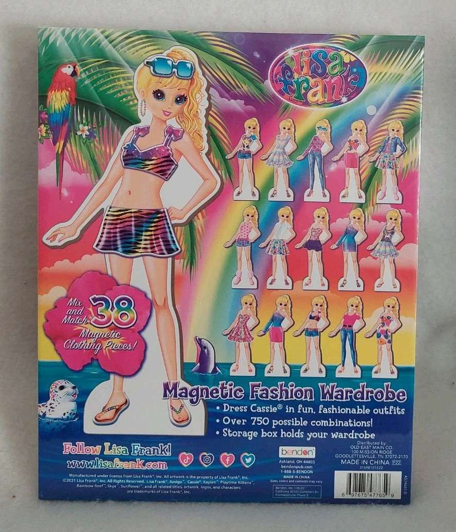 LISA FRANK Cassie Surfer Girl Magnetic Fashion Wardrobe Doll 38 pc