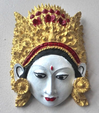 Mini Wooden Hand Carved and Painted Bali decorative wall hanging Mask 4 X 3"